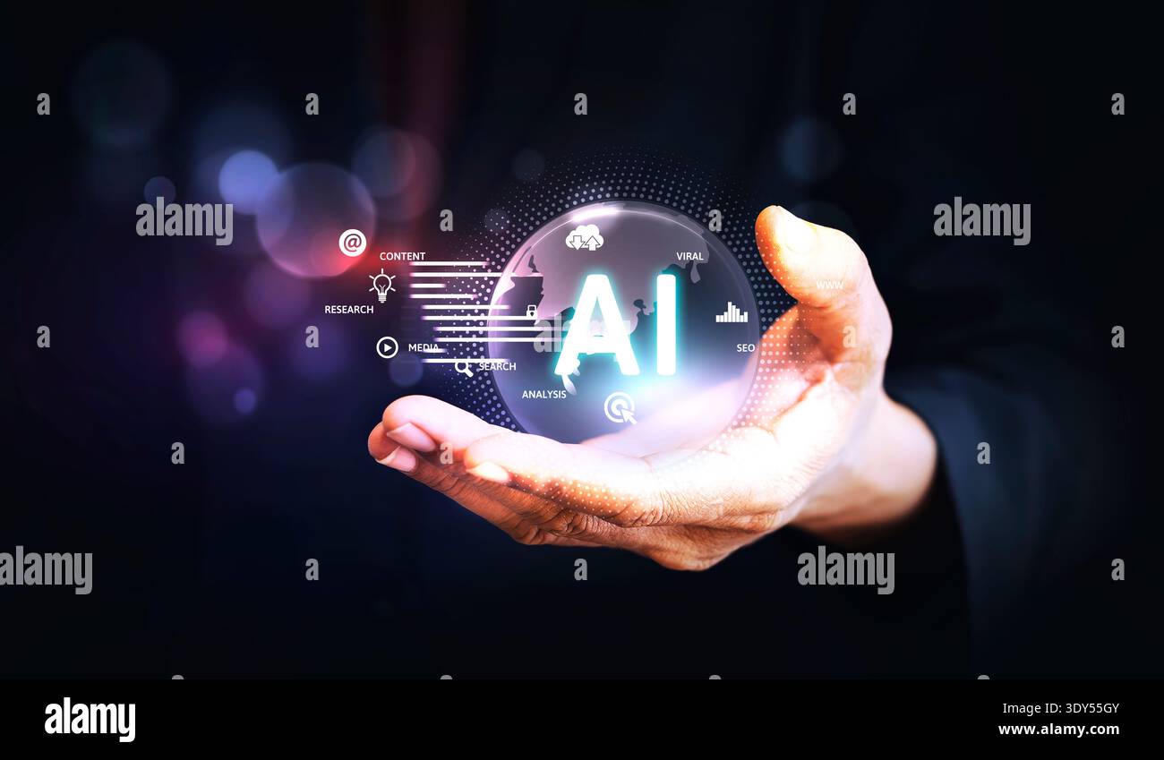 Predictive analytics, Customer service AI-powered chatbot, analyze customer data, business and technology Stock Photo