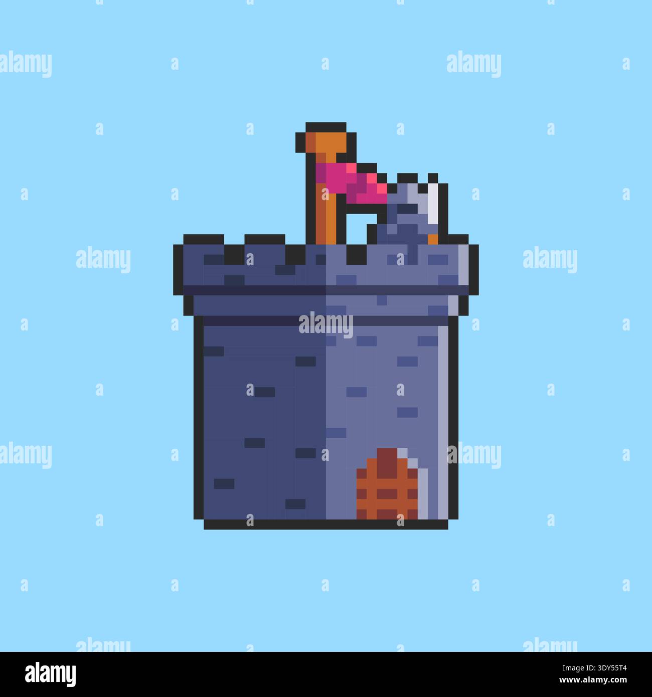 Pixel art Medieval Castle Tower game asset design Stock Vector
