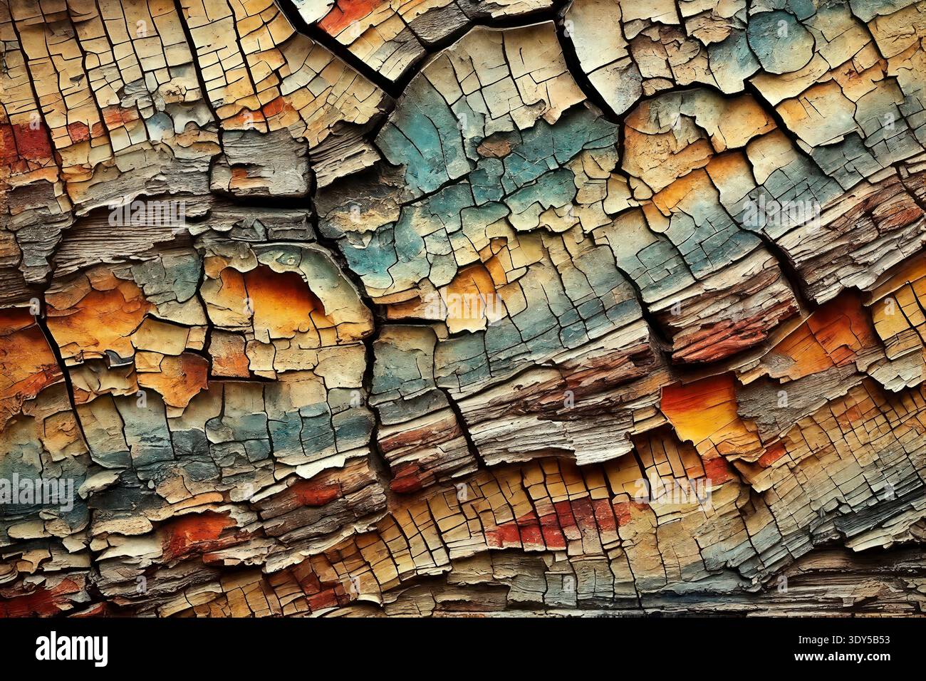 Old cracked painted wood Stock Photo