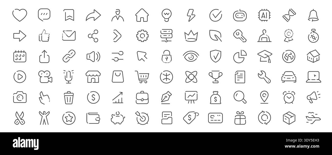 Minimal line icon set. Modern outline UI icons collection for web and ...
