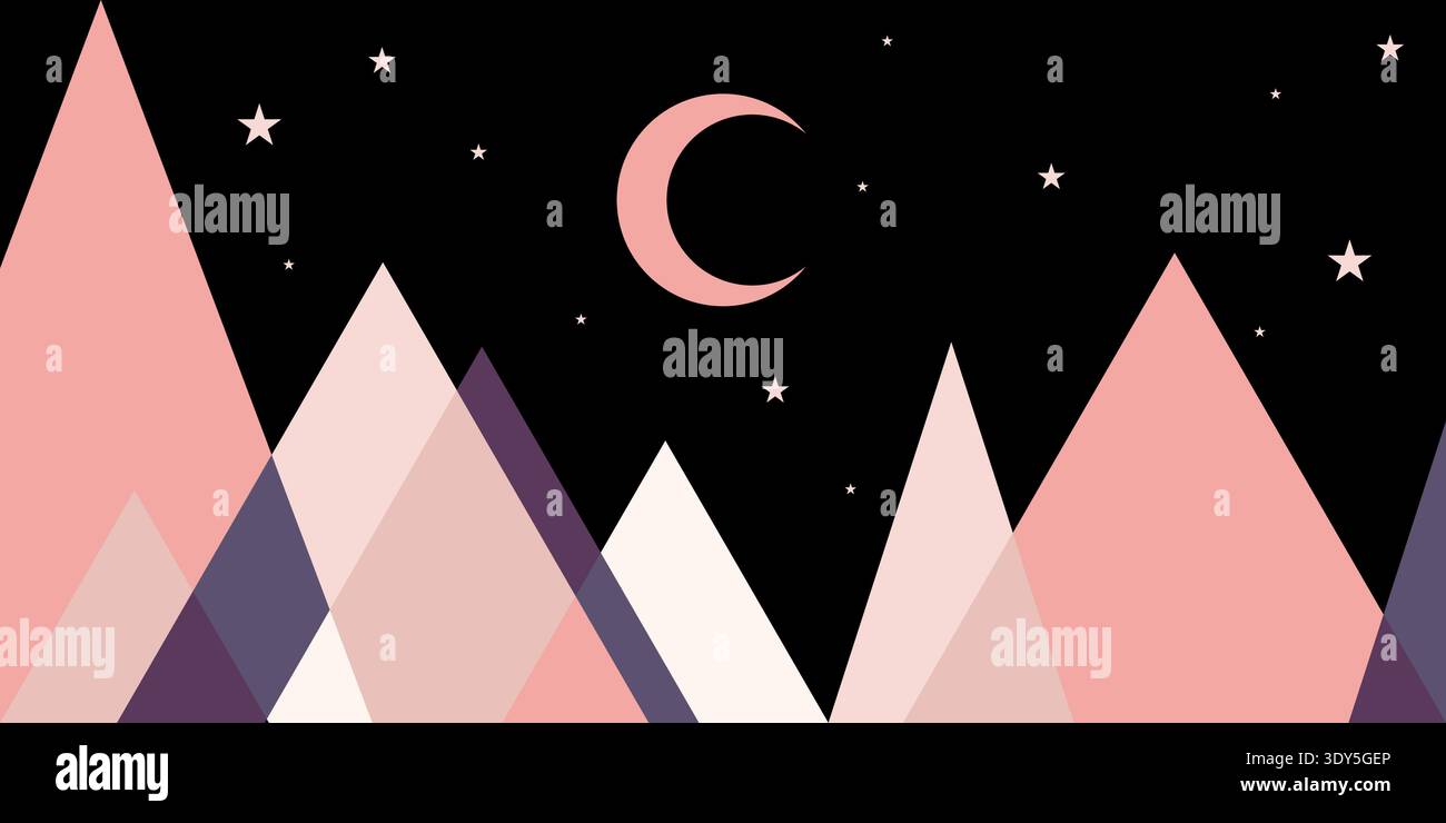 mountain landscape and moon geometric abstract background Stock Vector