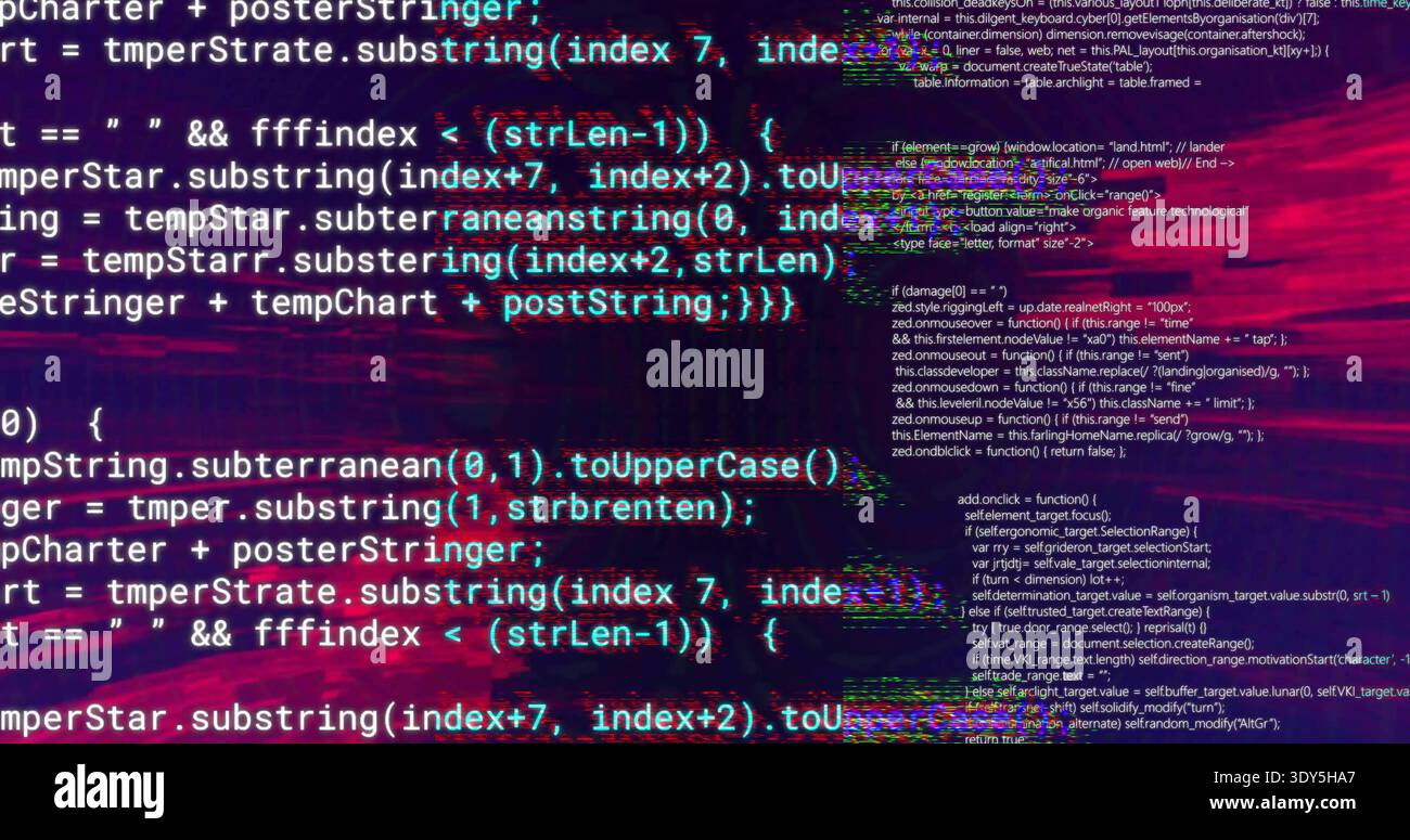 Displaying source code on screen, glitching with color fringing ...