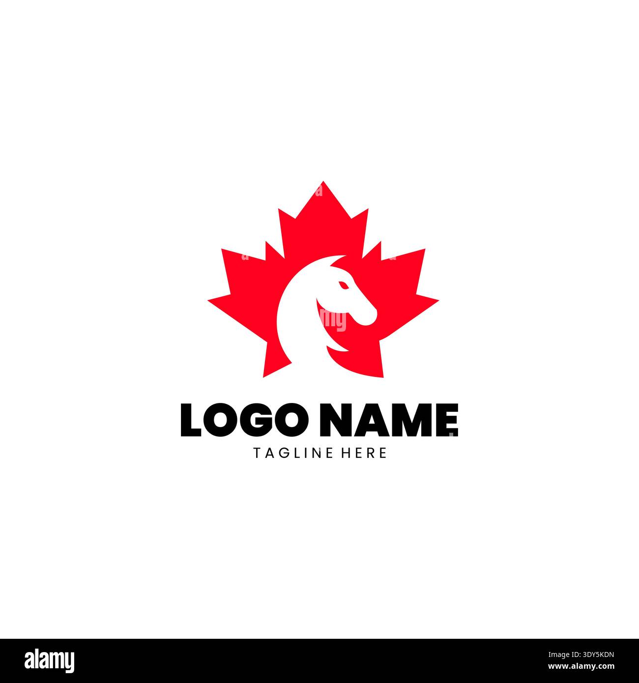 maple leaf canada with horse inside icon symbol Logo Design Vector Template Illustration Stock Vector
