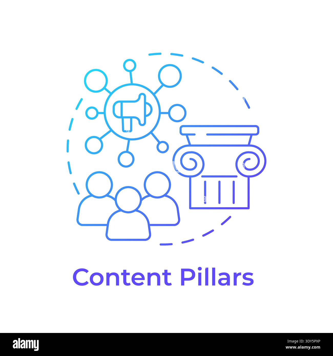Content pillars blue gradient concept icon Stock Vector