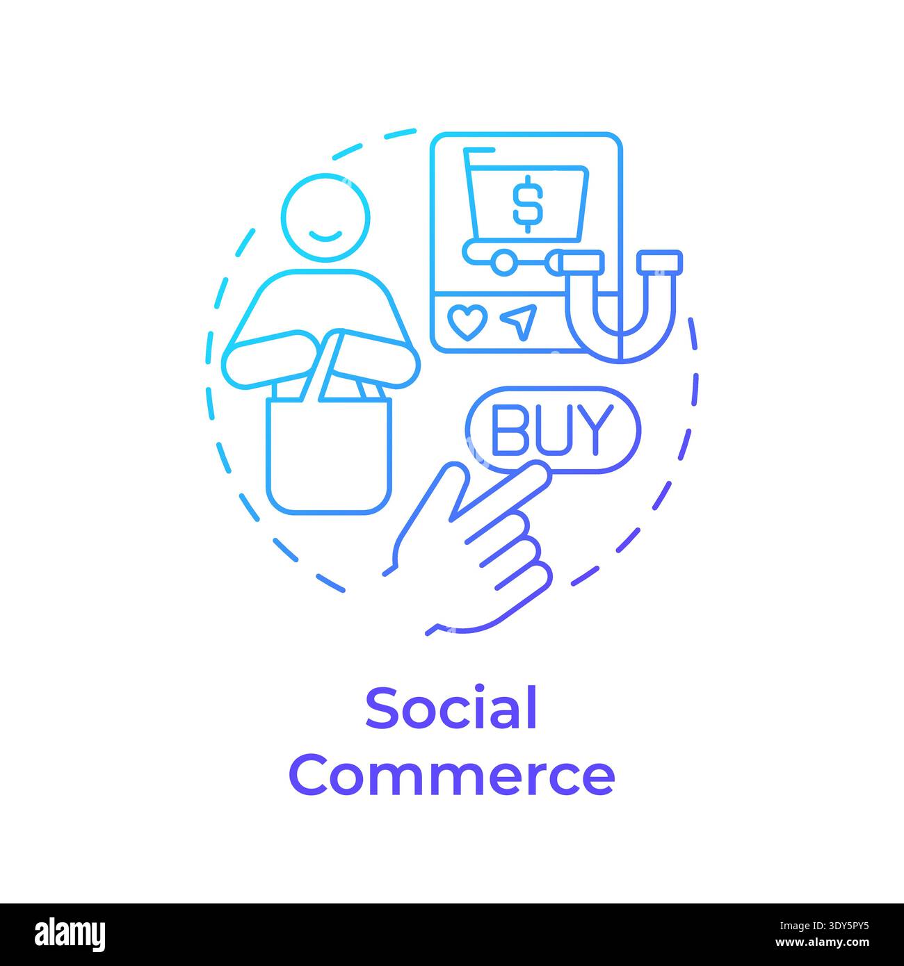 Social commerce blue gradient concept icon Stock Vector