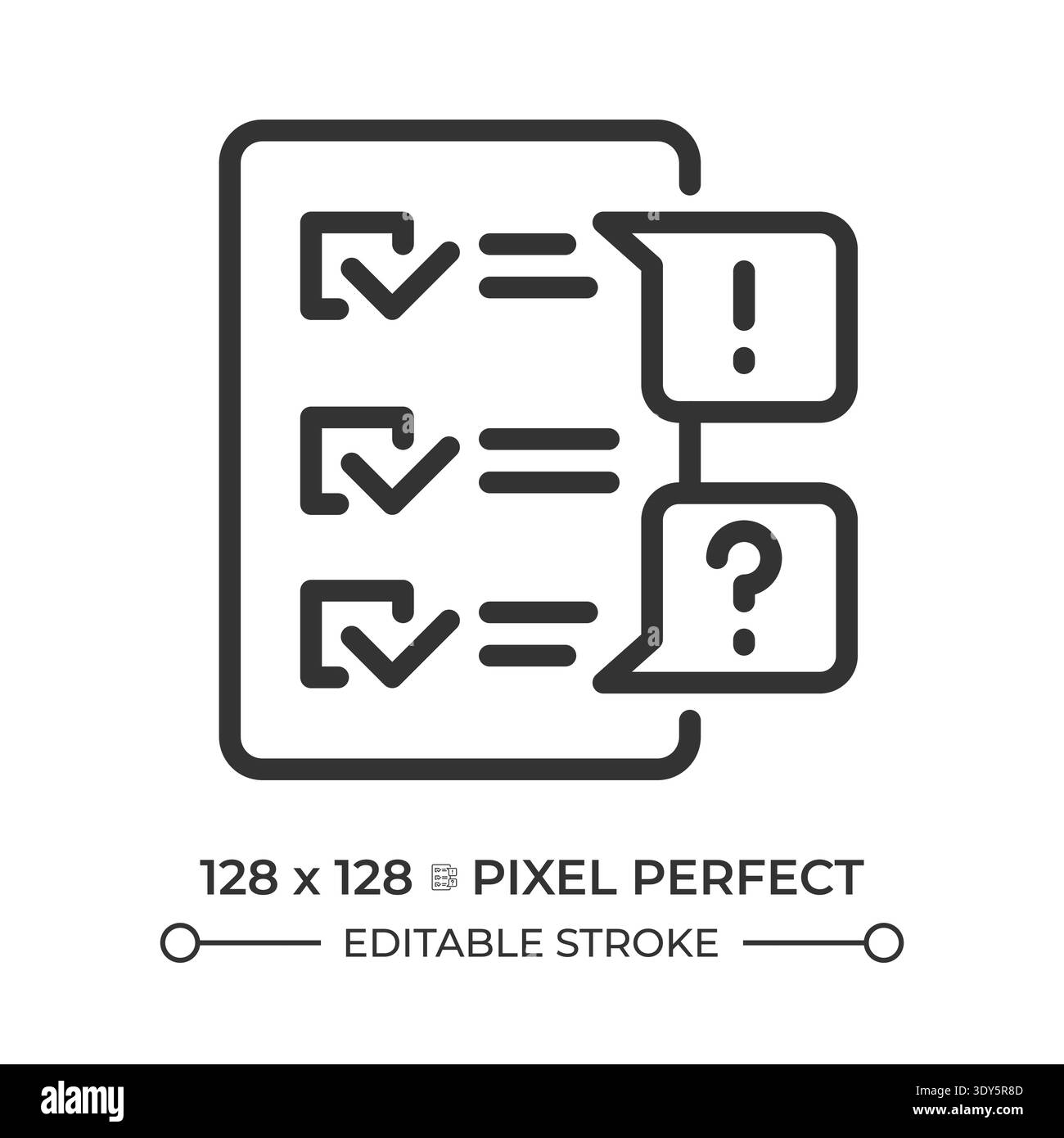 Survey exceptions pixel perfect line icon Stock Vector