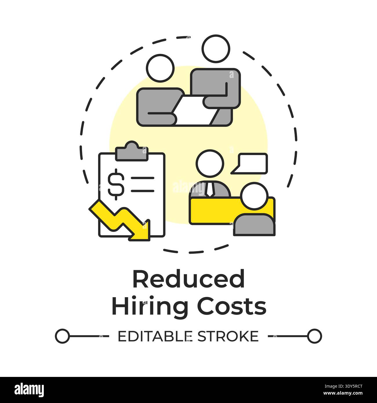 Reduced hiring costs multi color concept icon Stock Vector