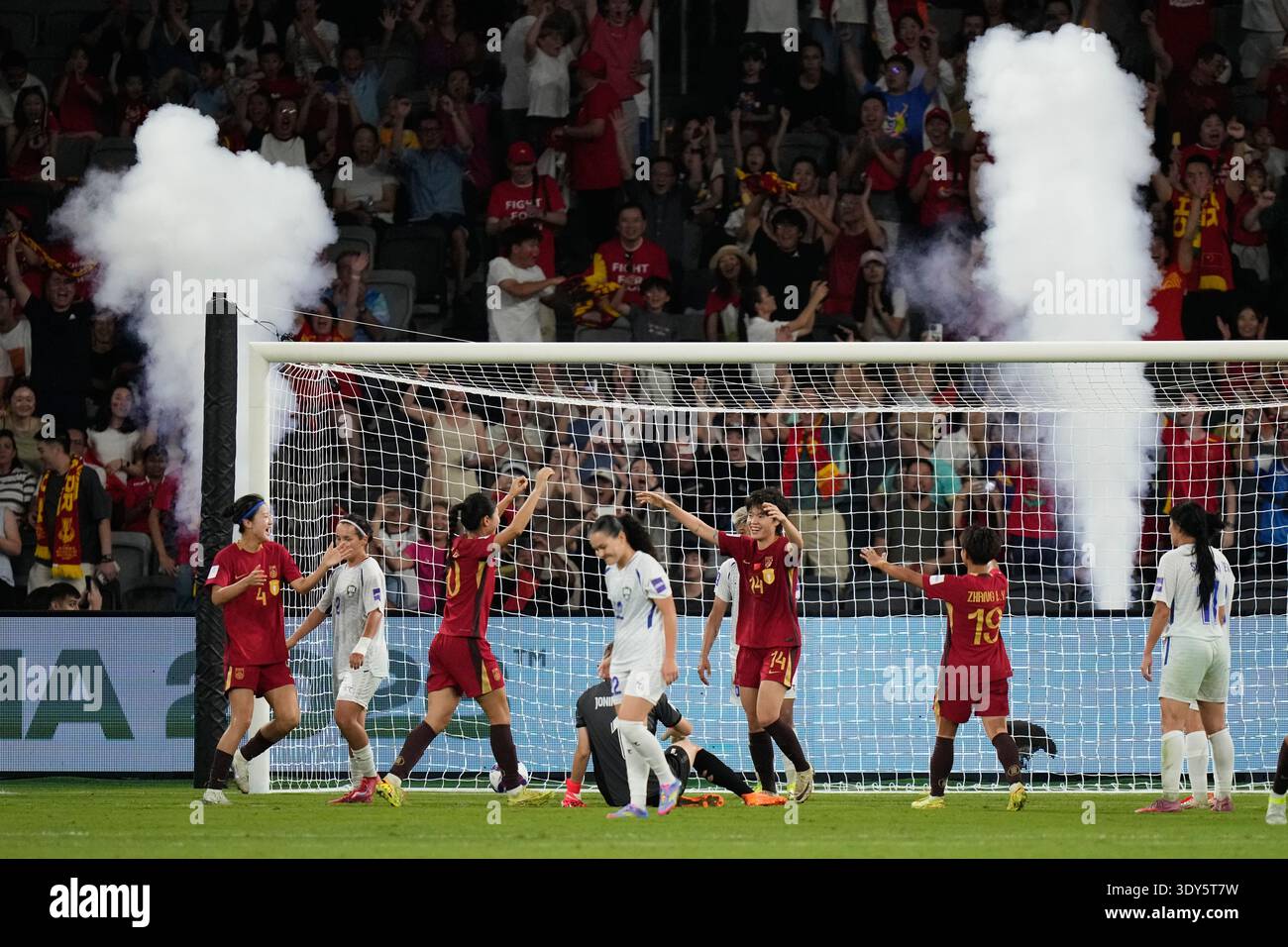 China celebrate after scoring their third goal during the Women's Asian ...