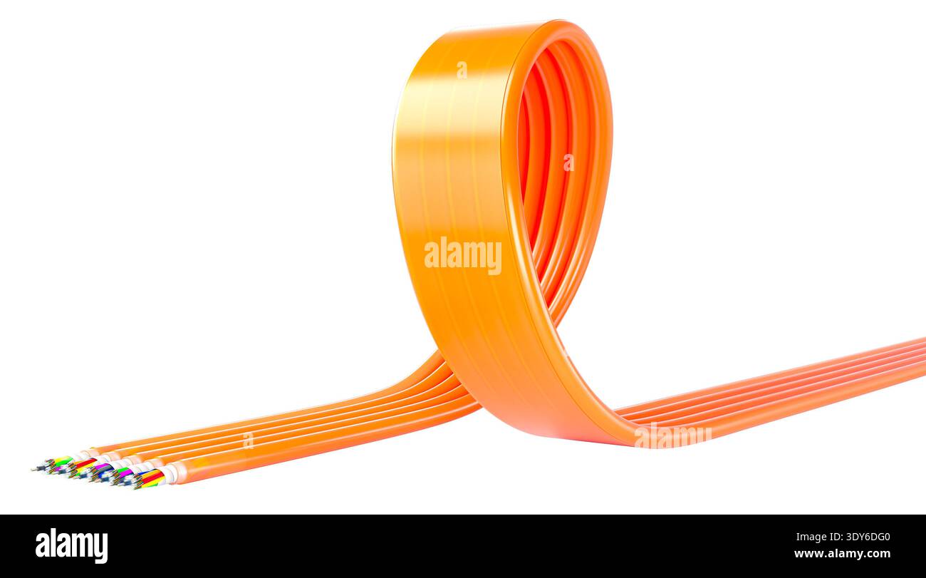 3d isolated Orange fiber optic cables looping Stock Photo