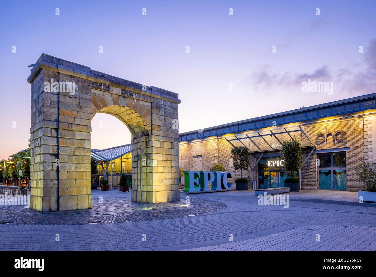 EPIC The Irish Emigration Museum stands at dawn in Dublin offering insights into Ireland's rich history of emigration Stock Photo