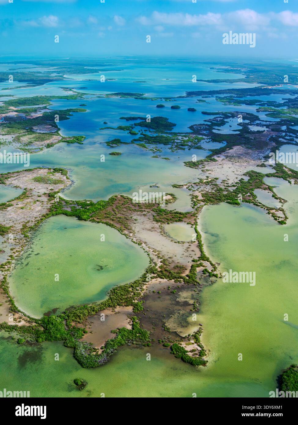 Beautiful aerial view showcases the unique landscape of Ambergris Caye in Belize District Stock Photo