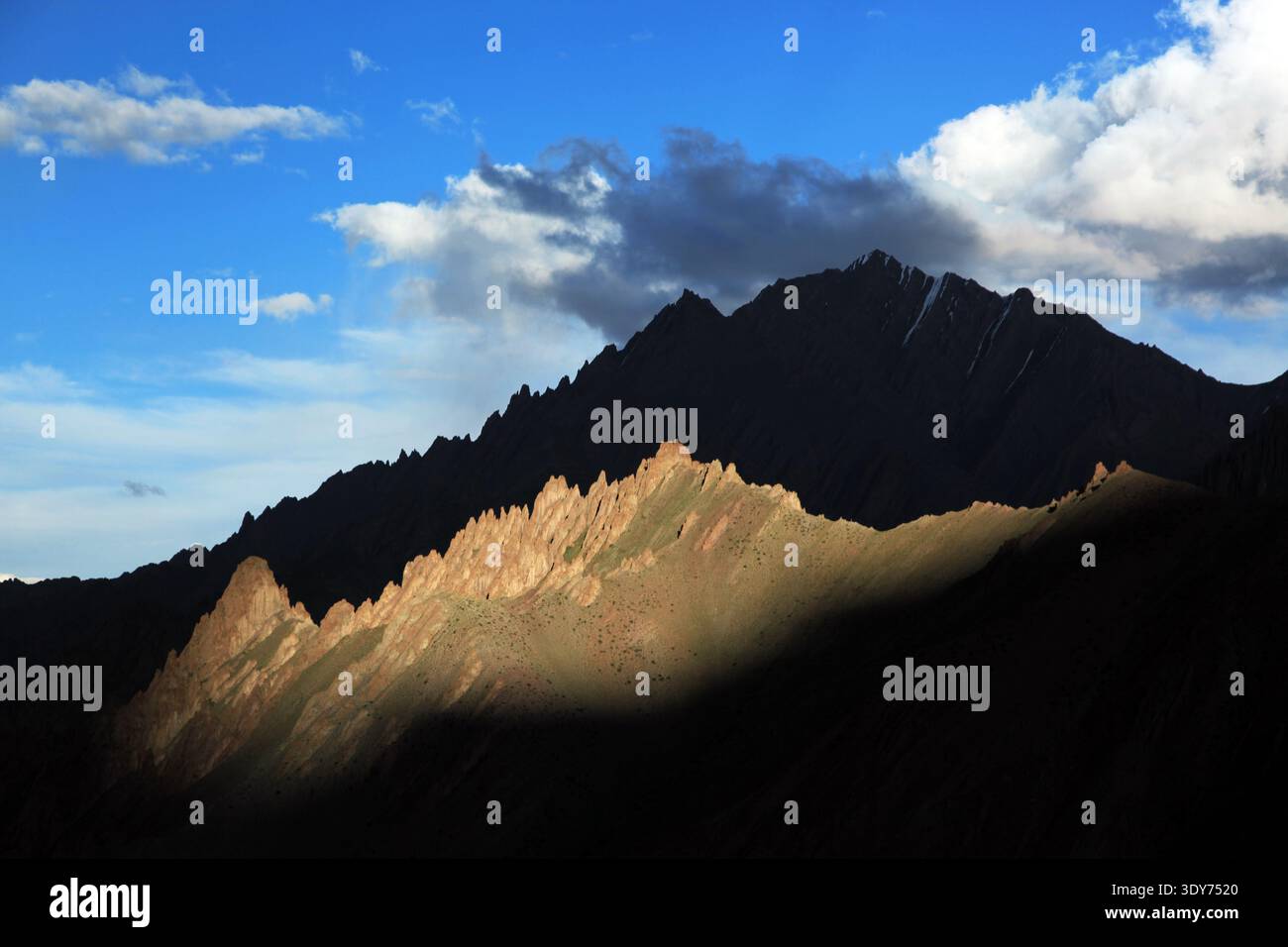 Zaskar Rangesaa Sunlight highlights the peaks of Zanskar Range in Ladakh, revealing ...