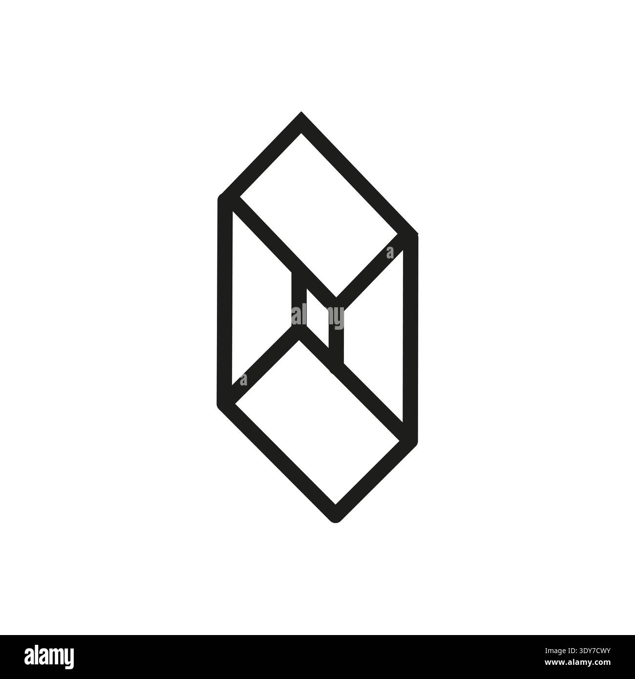 Geometric prism icon. Abstract cube Vector. Simple wireframe element. Minimal black outline. Stock Vector
