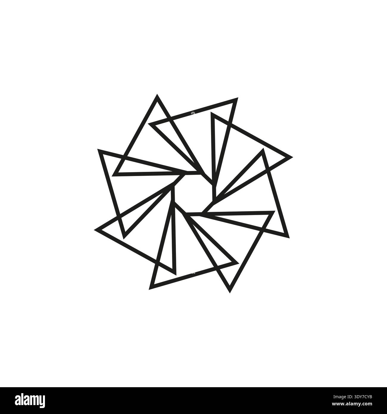 Geometric triangle shape. Abstract vortex Vector element. Dynamic star spiral form. Black line rotation pattern. Stock Vector