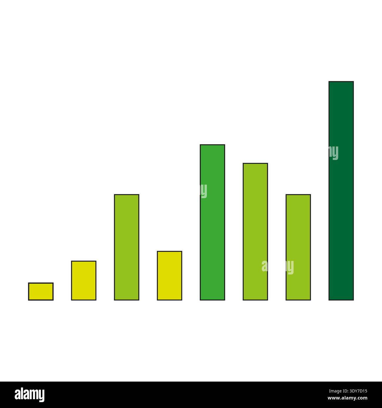 Bar graph chart. Business data vector analysis. Green yellow progress bars. Financial report visualization. Stock Vector