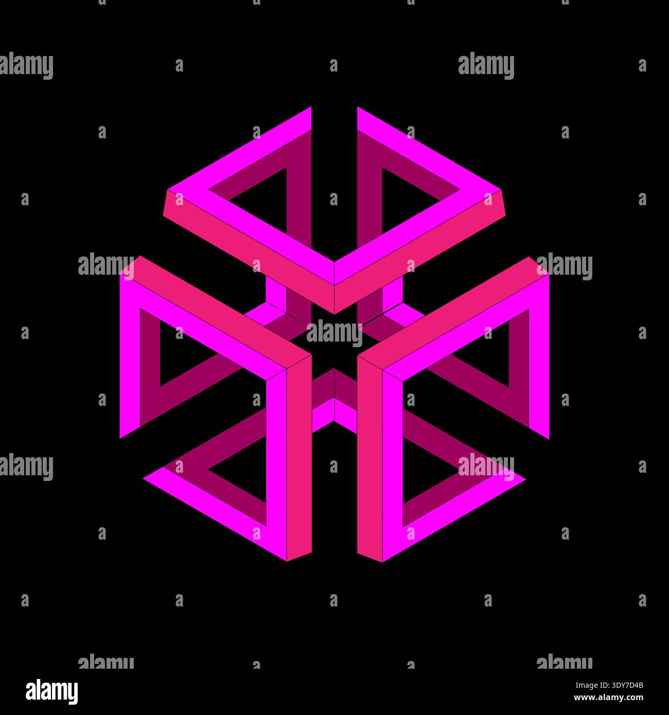 Impossible cube figure. Pink optical illusion. Geometric Vector paradox. Abstract spatial shape. Stock Vector