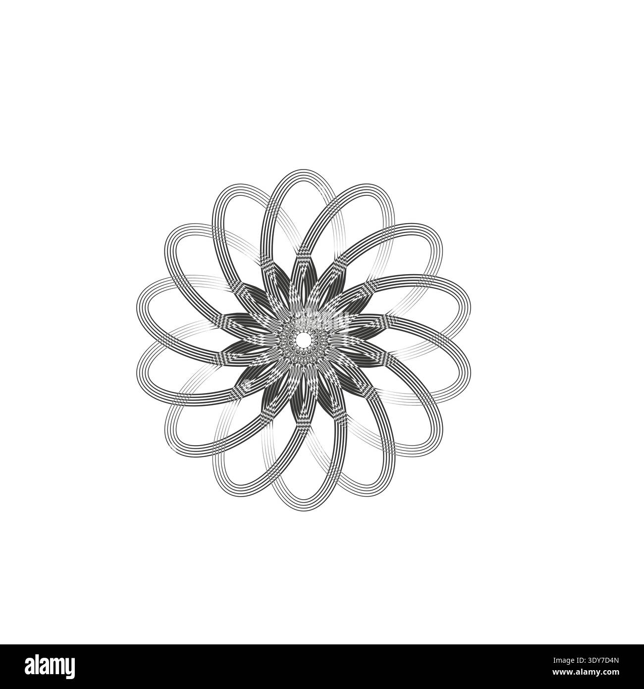 Abstract linear flower shape. Geometric round Vector pattern. Optical art monochrome form. Stylized loop petals. Stock Vector