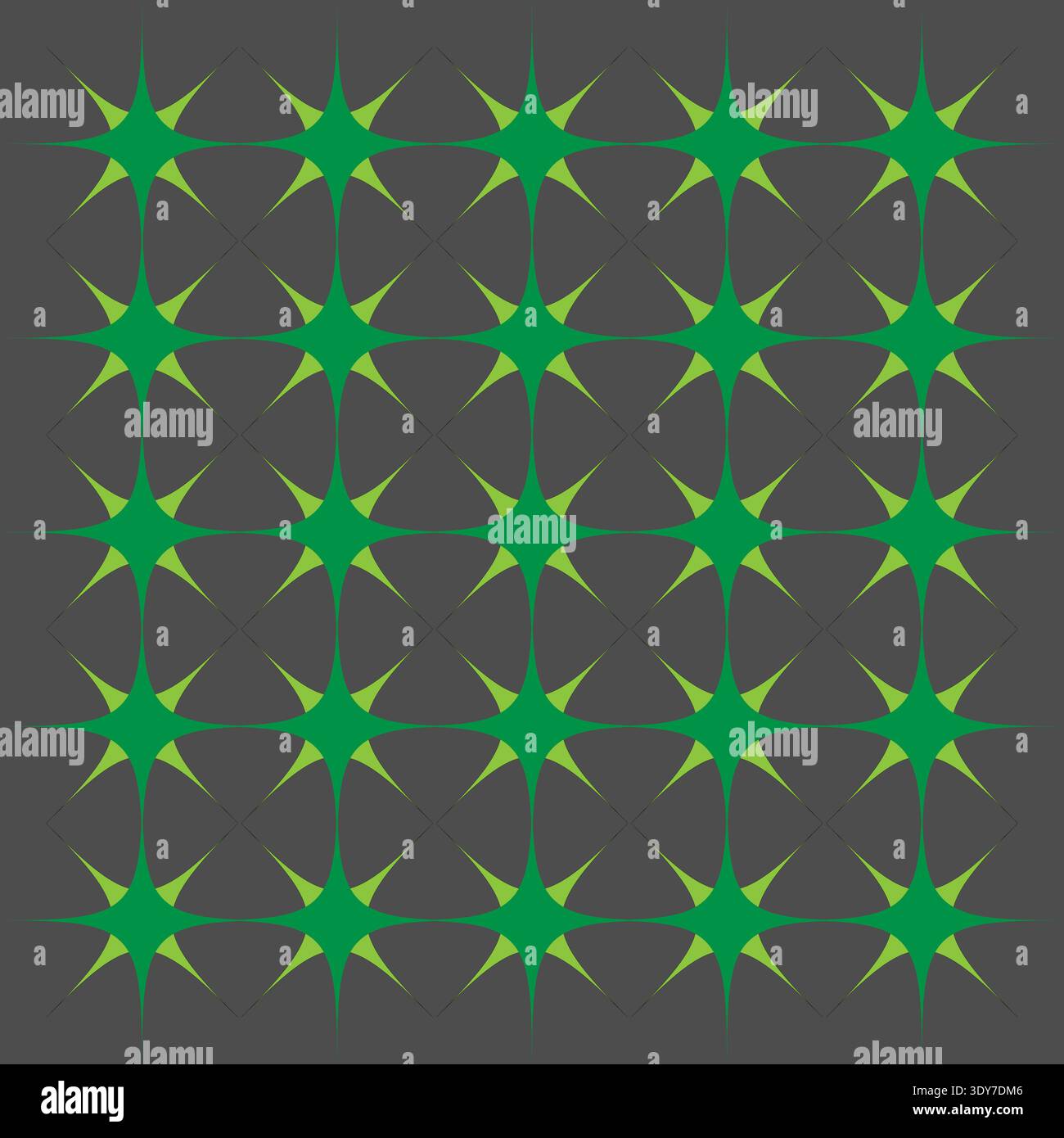 Geometric star pattern. Green bright vector grid. Dark grey background. Seamless tile texture. Stock Vector