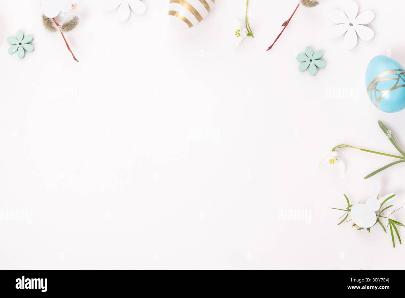Minimal Easter Spring Background with Bunny and Egg Decorations Stock Photo