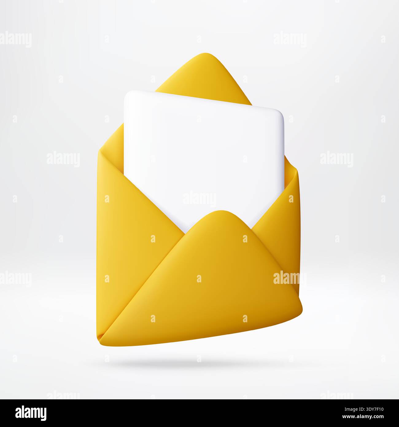 3D Yellow open envelope with white paper card Stock Vector