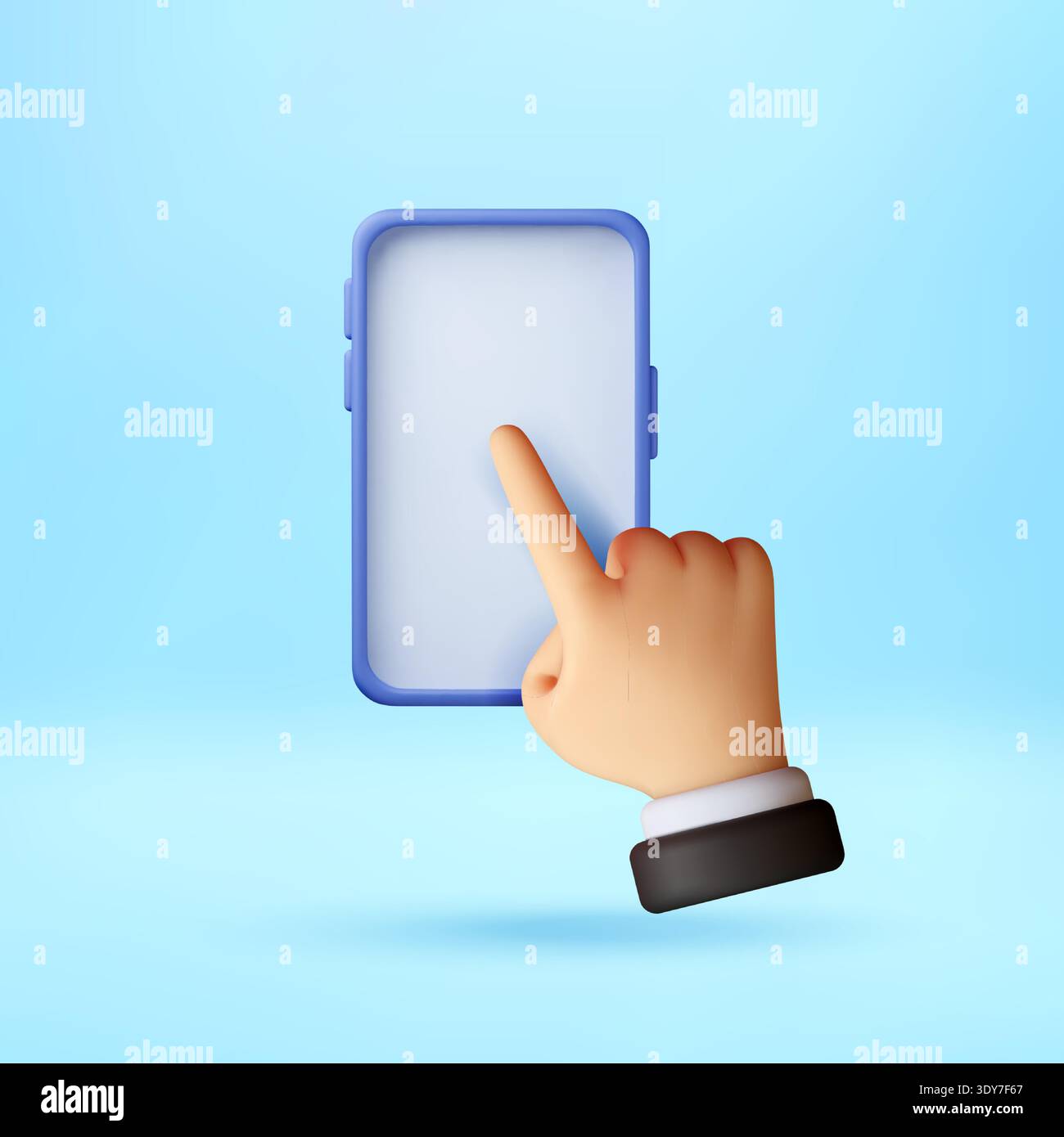 3D hand touching smartphone screen Stock Vector