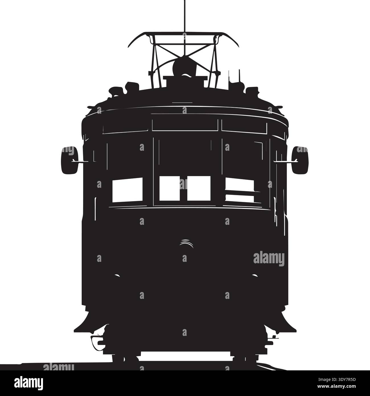 Tram Line Front Vintage tram streetcar front view silhouette with pantograph and ...