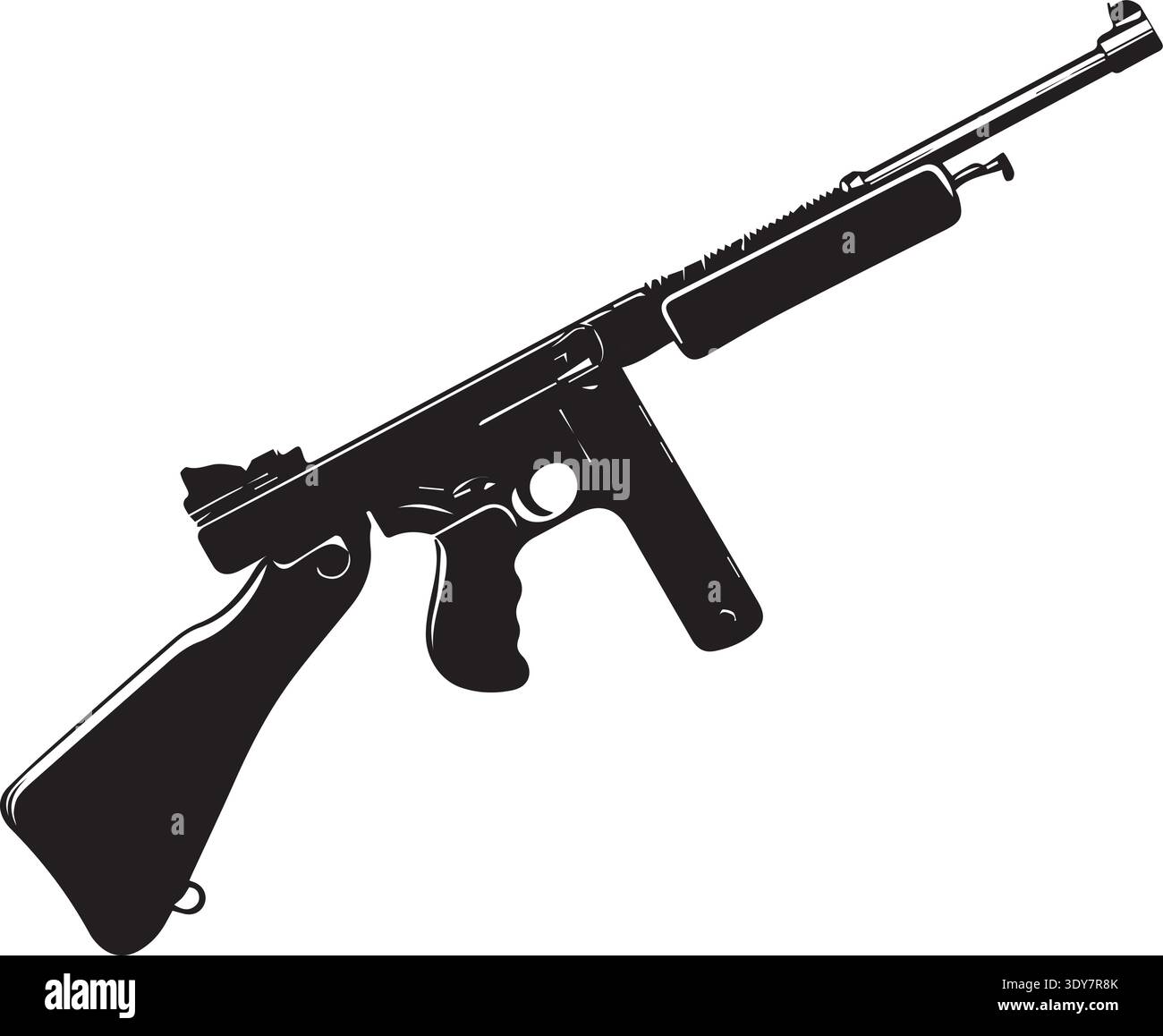 Classic Thompson submachine gun silhouette with drum magazine, vertical ...