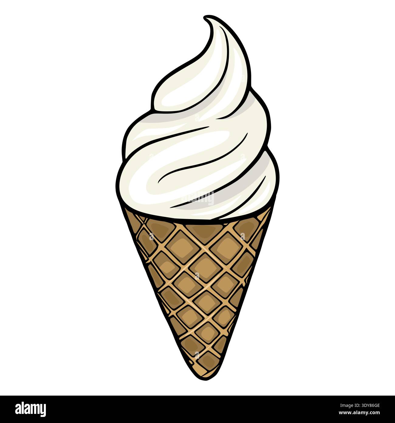 Soft serve ice cream cone vector illustration, creamy vanilla swirl in ...