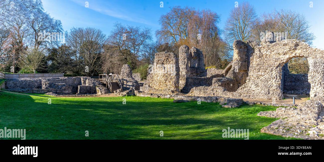 Wolvesey Castlefields Winchester, UK - March 2nd 2026: Wolvesey Castle, parts of the ruined ...