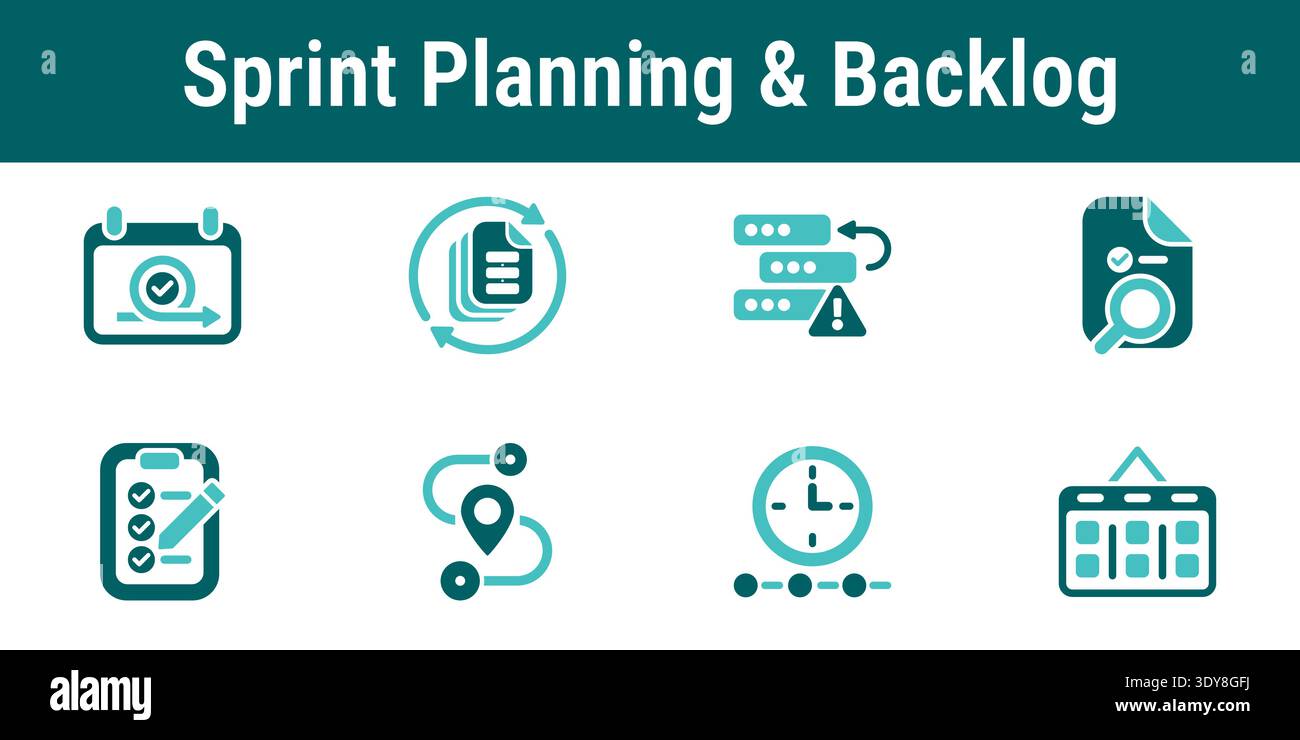 Icons representing sprint planning backlog prioritization task selection estimation and scheduling Stock Vector