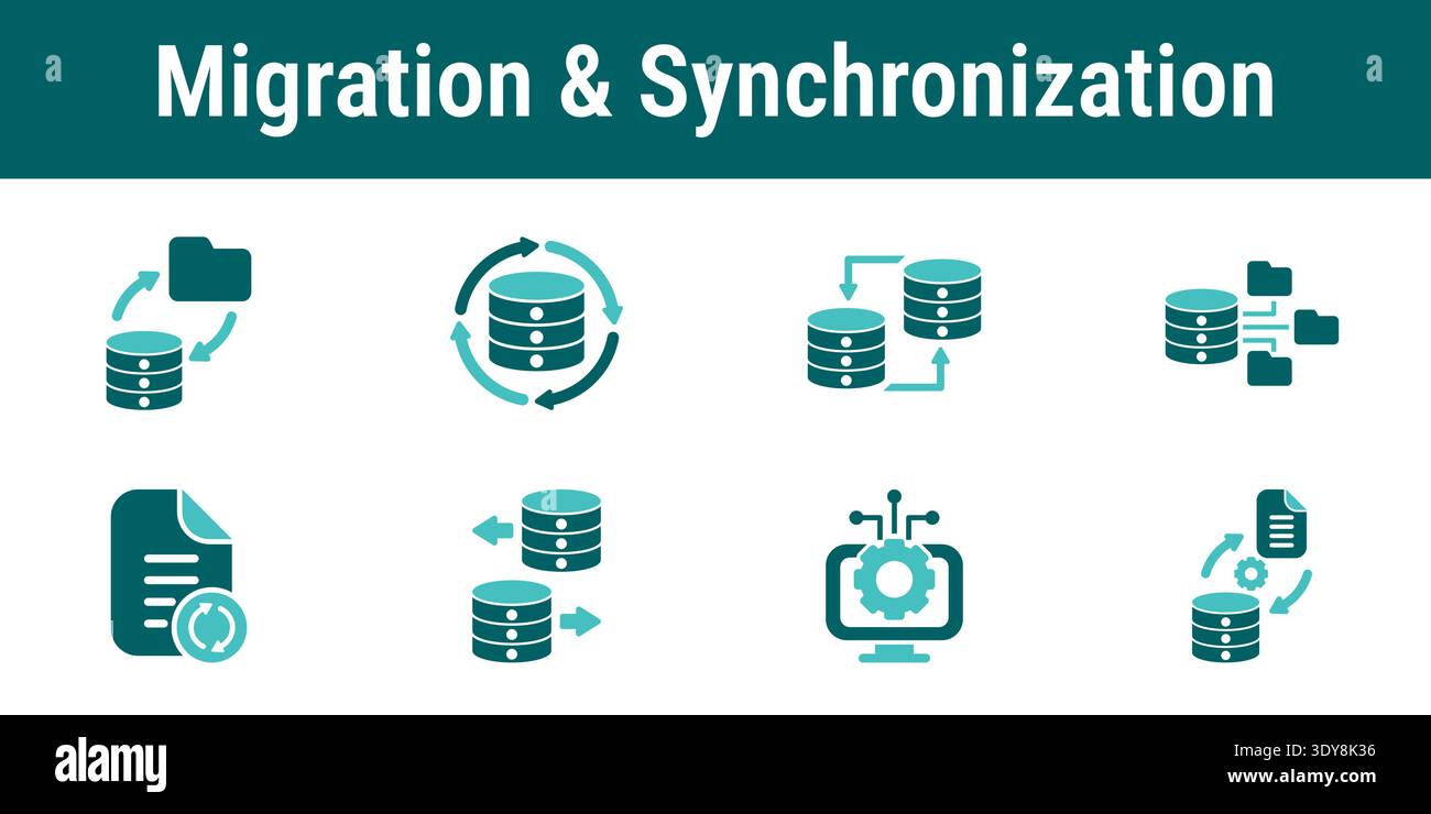 Icons visualizing database migration synchronization server transfer ...