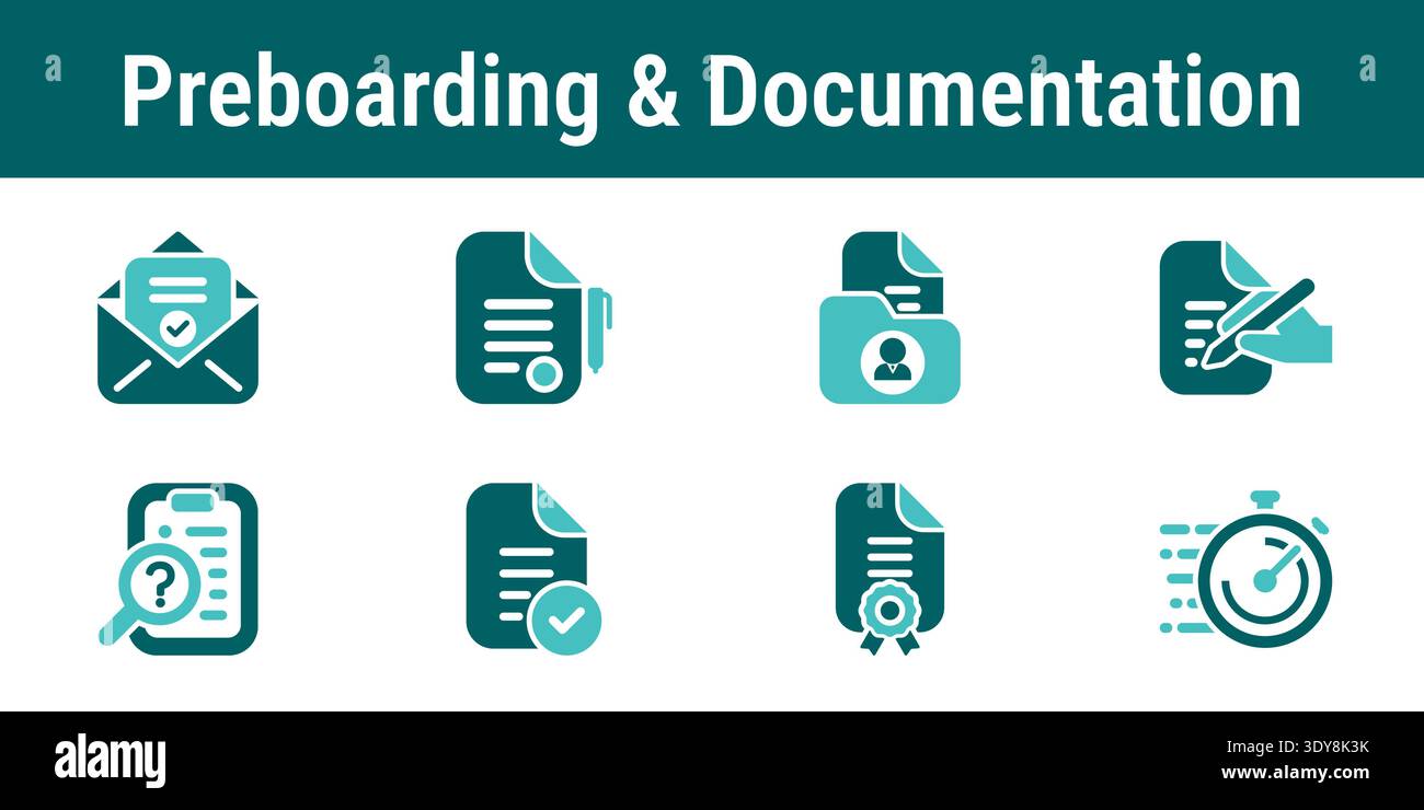 Employee preboarding and documentation icons showing contract ...