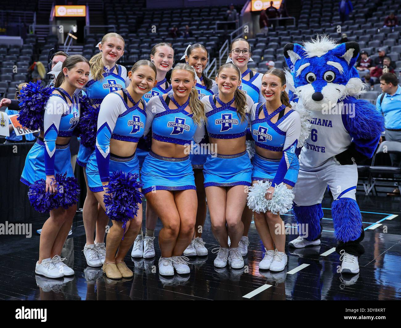 March 5, 2026: Indiana State cheerleaders pose for a photo prior to the