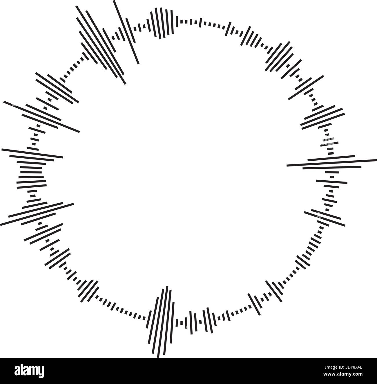 Vector circular sound wave pattern. Radial audio waveform illustration. Round equalizer with peaks. Stock Vector