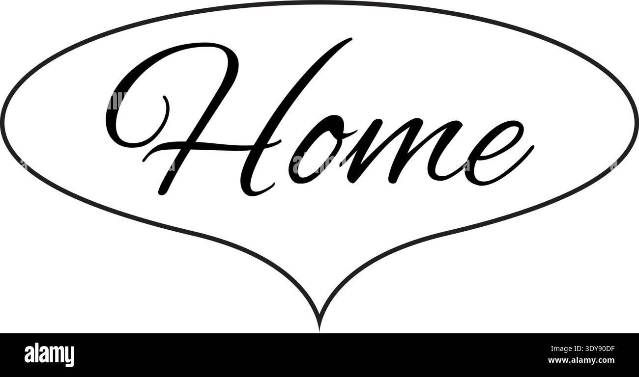 Handwritten elegant home lettering inside minimal black stroke border ...