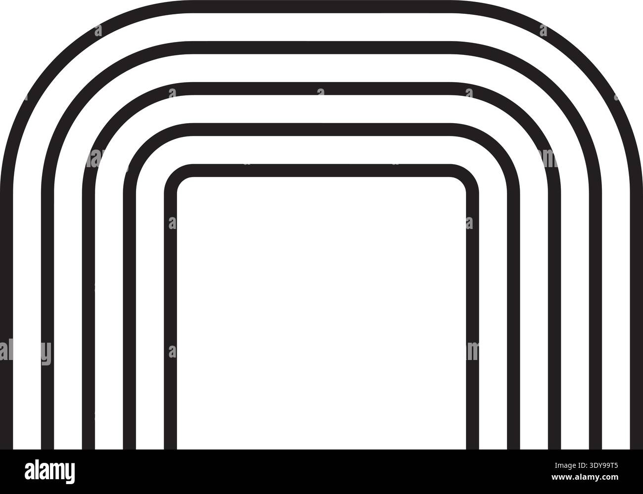 Open-sided square form with smooth corners traced in five concentric lines. Stock Vector