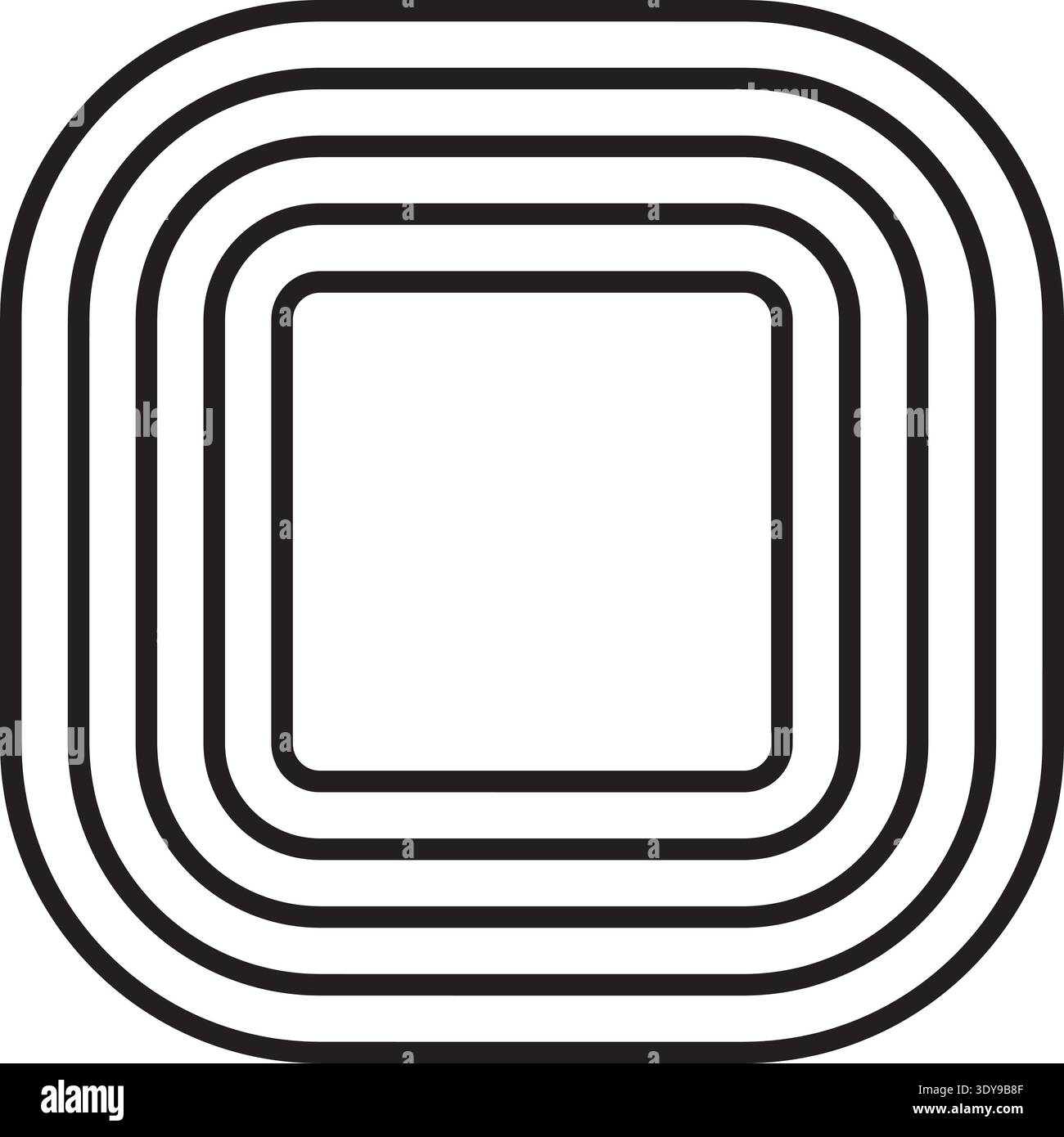 Square configuration with softened corners, constructed from five concentric and parallel line layers. Stock Vector