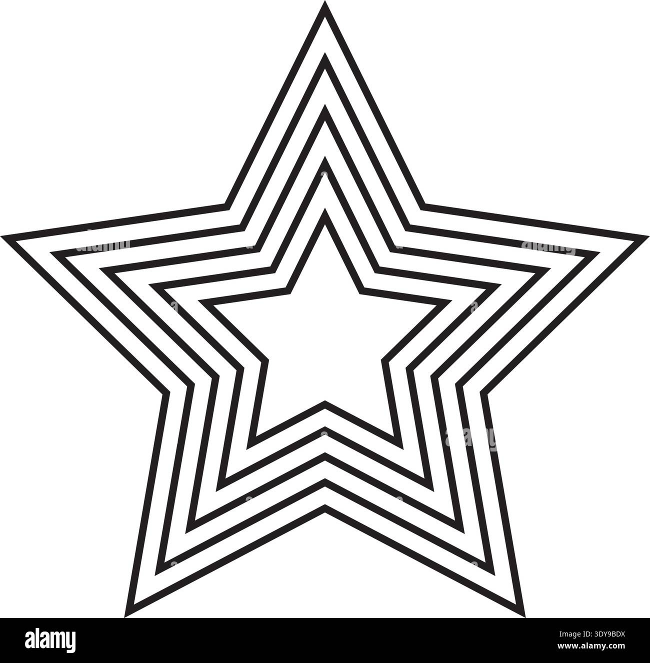 Multi-pointed star form outlined by five concentric and parallel lines arranged symmetrically. Stock Vector