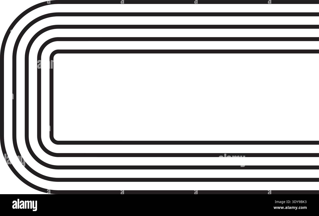 Open rectangular structure featuring softened corners and five concentric parallel lines outlining the form with one side removed. Stock Vector