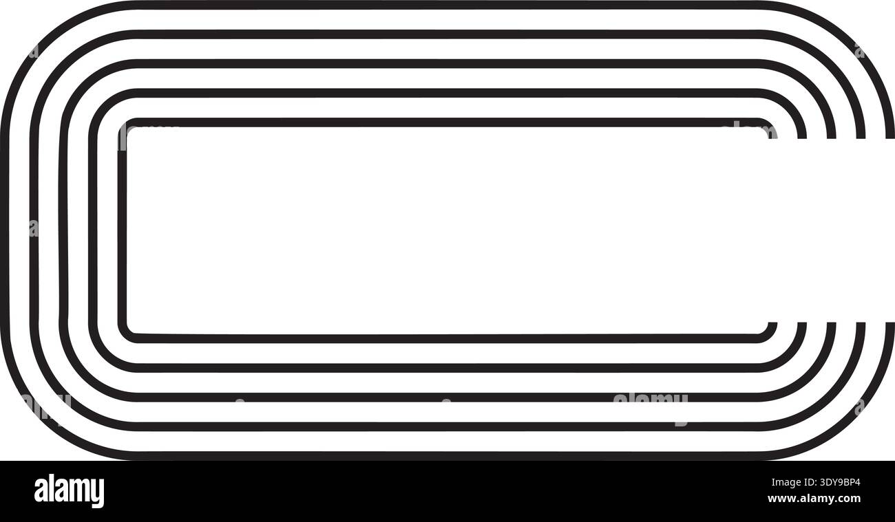 Rectangular form with softened corners and one open edge, formed by five layered concentric parallel lines. Stock Vector