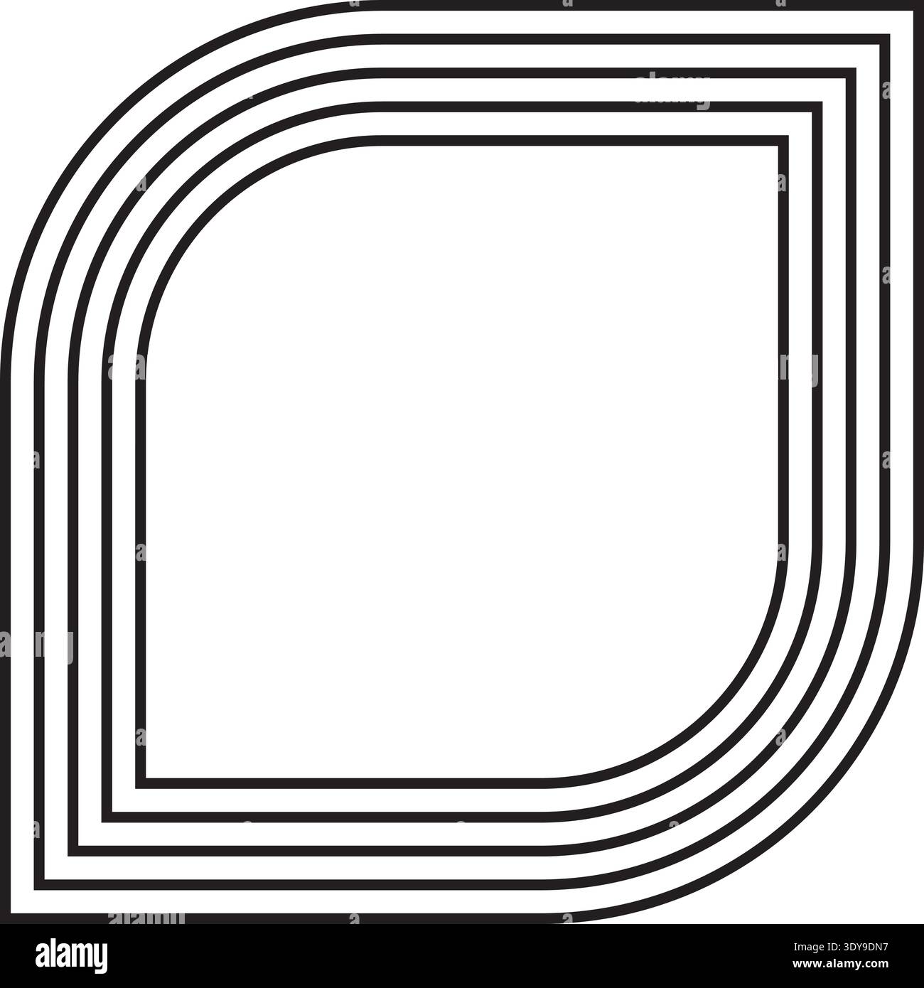 Square figure with two curved corners defined by five evenly spaced