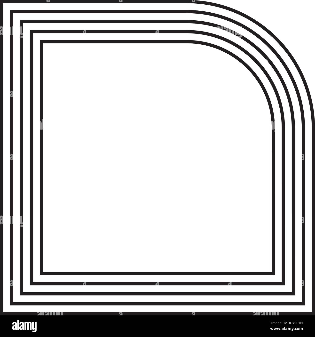 Square-shaped figure with a single rounded corner outlined by five concentric and parallel lines. Stock Vector
