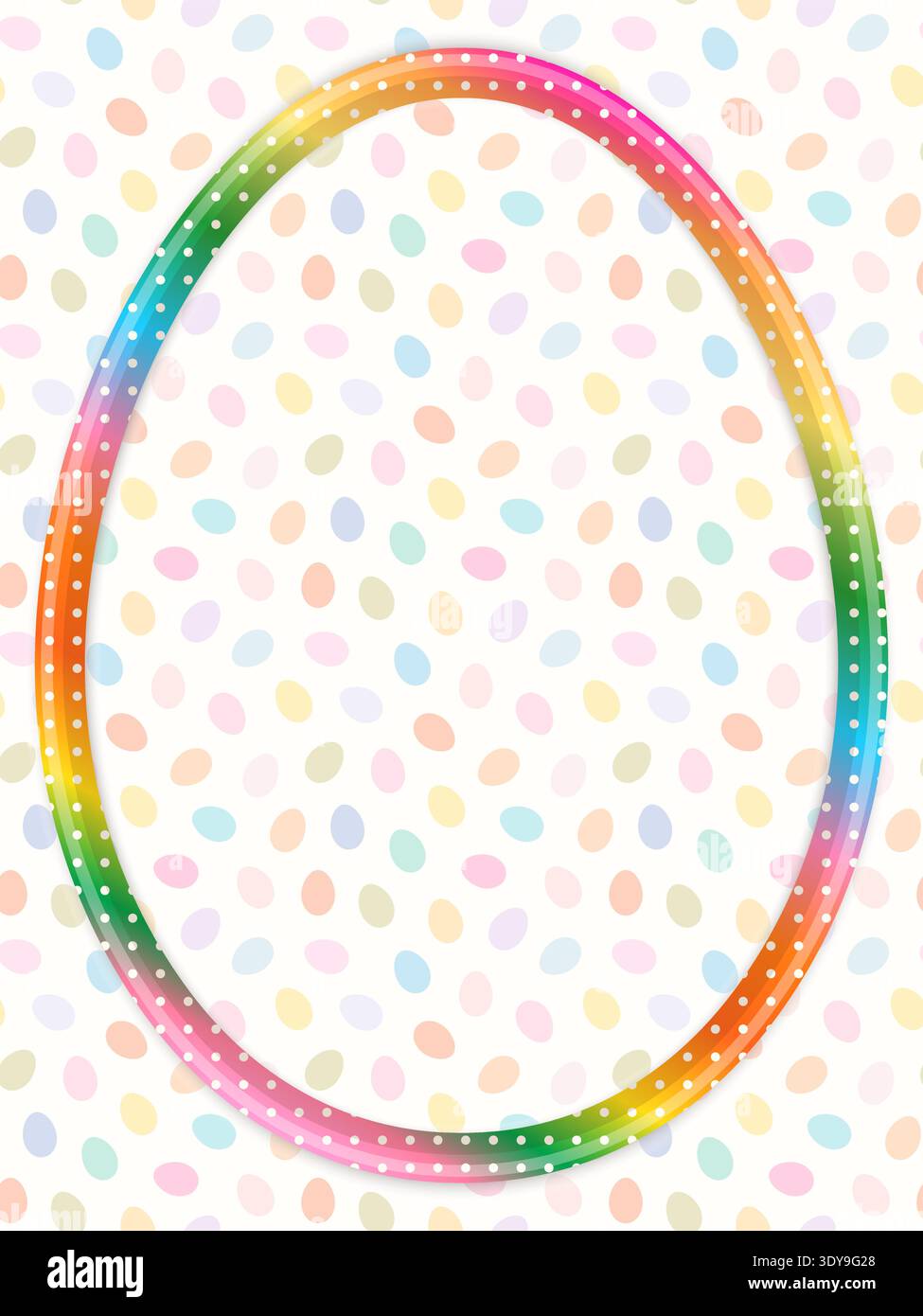 Colorful vector Easter egg shaped frame, cute border with dots and copy space for spring designs and backgrounds Stock Vector
