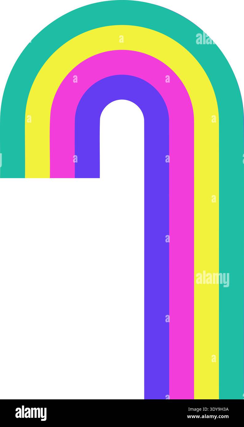 Open abstract shape with rounded corner stripes and four parallel lines forming frame structure Stock Vector