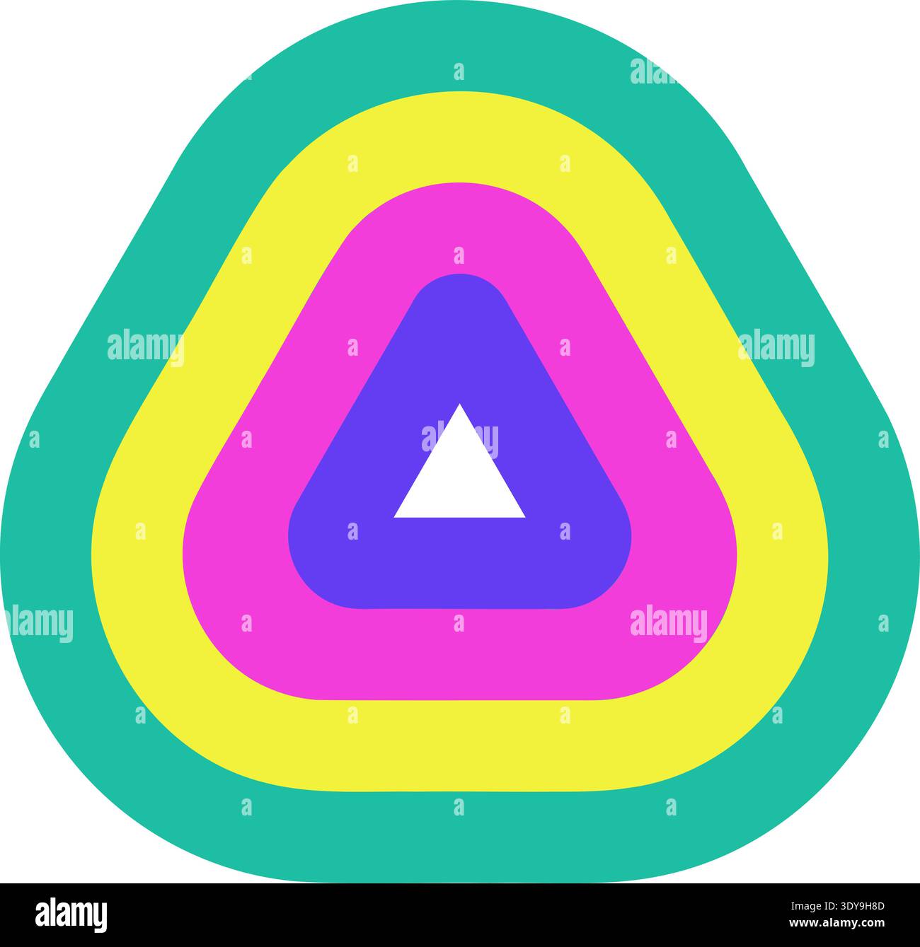 Triangle shape with rounded corners, striped lines and four parallel lines Stock Vector
