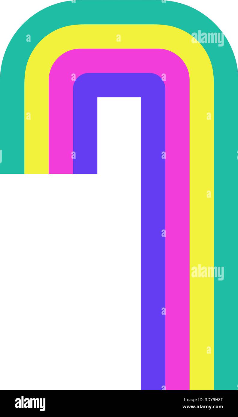 Open abstract shape with rounded corners, striped lines and four parallel lines Stock Vector