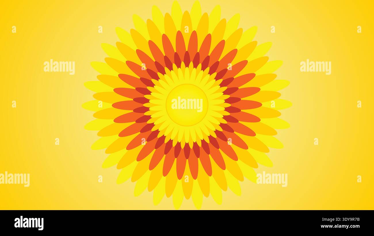Vibrant yellow and red gradient sunburst design on orange background Stock Vector