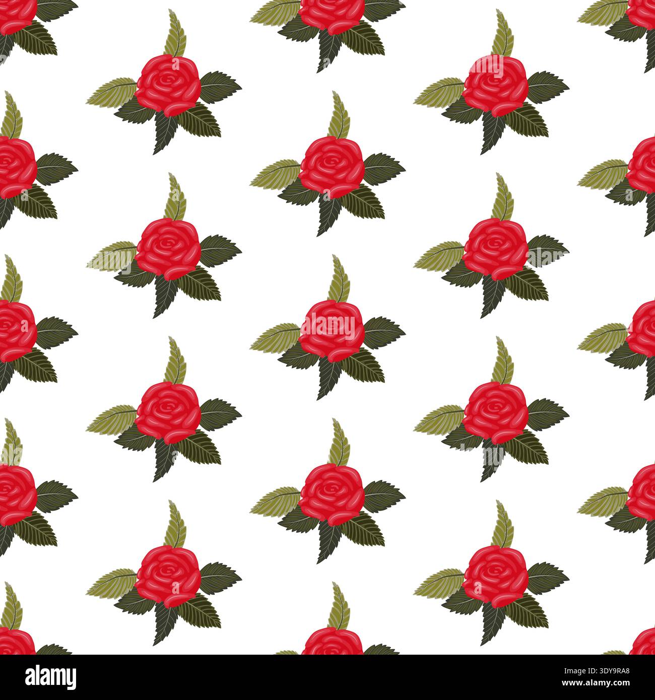 A composition of bright red roses. Seamless pattern. Vector illustration. Stock Vector