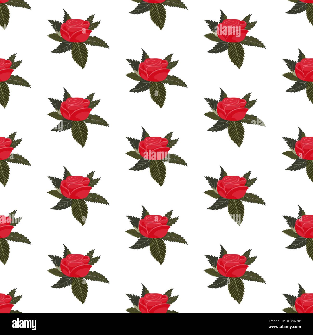 A composition of bright red roses. Seamless pattern. Vector illustration. Stock Vector