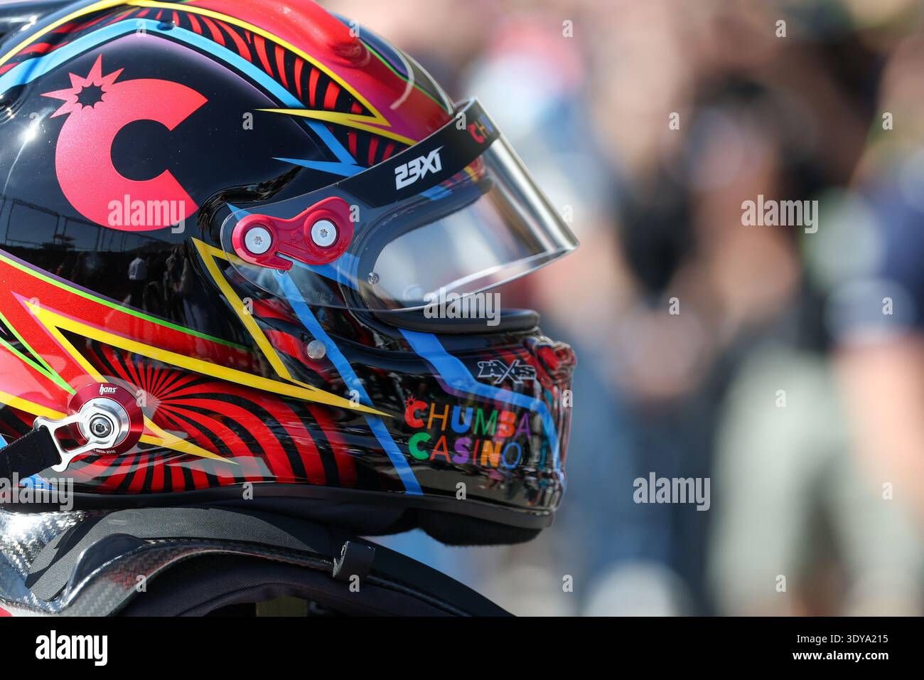 AUSTIN, TX - MARCH 01: The helmet worn by Tyler Reddick (#45 23XI Racing  Chumba Casino Toyota) sits on top of the car before the NASCAR Cup Series  DuraMAX Texas Grand Prix